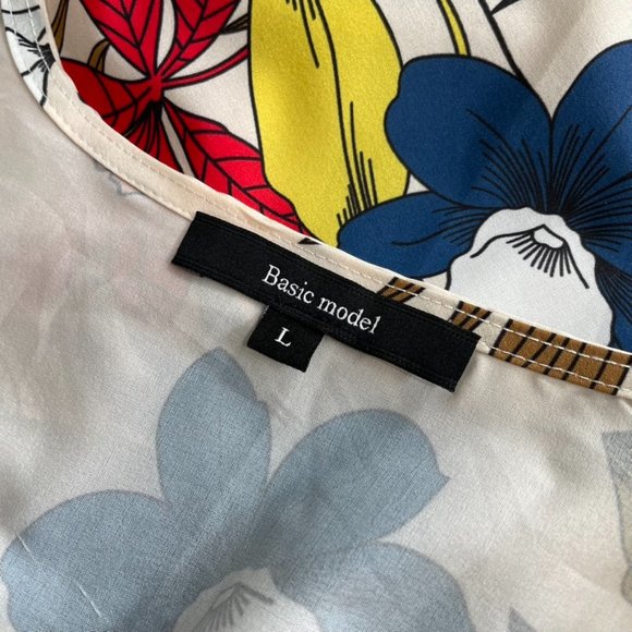 BASIC MODEL Womens Cream Floral Belted Maxi Boho Chic Dress  Size Large L - Picture 9 of 11